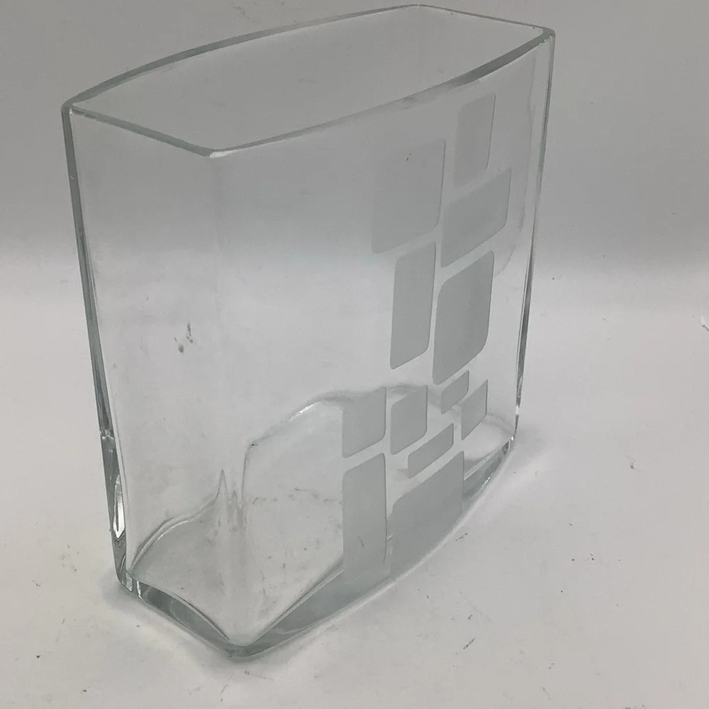 Modern Clear Glass Vase with Etched Geometric Design